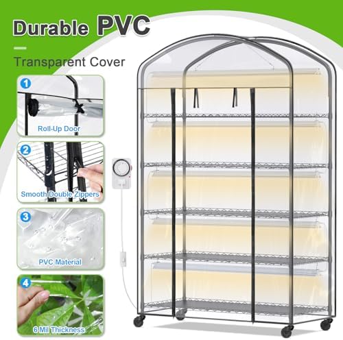5-Tier Greenhouse with Grow Light, Shelf Height Adjustable Metal Shelf - Image 6