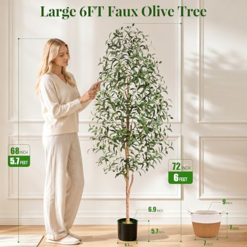Yastouay 6 FT Olive Trees Artificial Indoor with Planter & Basket Look Real - Image 3
