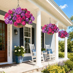 INSPRING Geraniums Artificial Flowers Hanging Basket for Outdoors Outside Decoration, 8 Bundles Silk Flowers Fake Plants Look Real UV Resistant for Porch Home Patio Balcony Yard, Purple Fuchsia - Image 3