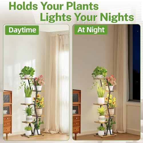 iDavosic.ly 5 Tier Tall Plant Stand with Grow Light for Indoor, Black Brown - Image 6