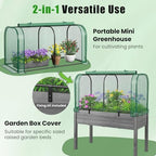 GIANTEX Raised Garden Bed with Cover, Wood Elevated Planter Box with Legs & Mini Greenhouse, Waterproof Sun-Protective PE Green House Cover, Outdoor Use for Fruit Vegetable Flower Herb (Green+Gray) - Image 3