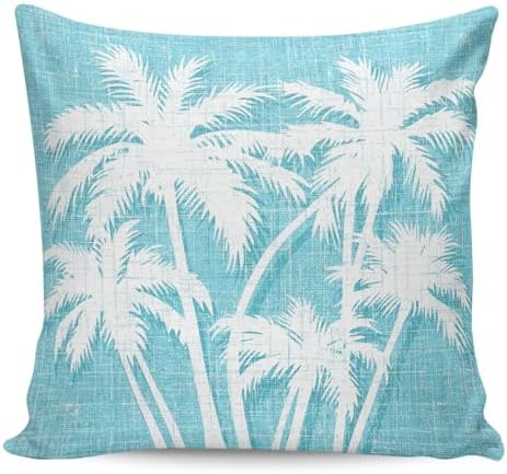 Throw Pillow 18x18 Inch, Tropical Palm Tree Waterproof Outdoor Pillow Covers for Patio with Insert, Vintage Aqua Exotic Botanical Plants Decorative Pillowcase Cushion for Couch, Sofa, Bed, Garden by Unknown