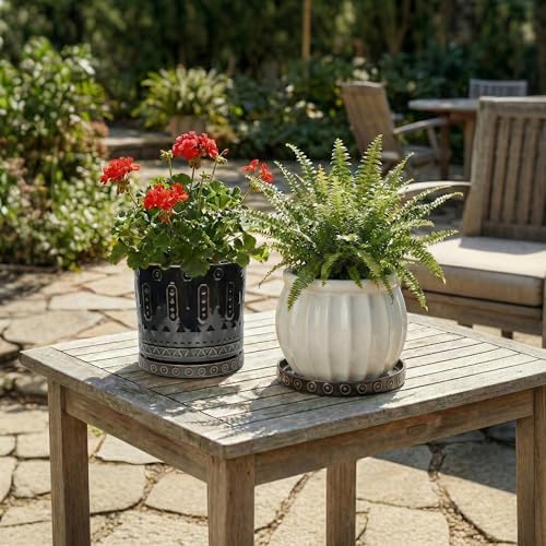 EightPot Plant Trays for Pots 7.5 Inch, 2 Pack Flower Pot Saucers, Round Ceramic Plant Saucers for Indoors Outdoors, Modern Plants Plates to Catch Water, Decorative Plants Dishes to Catch Water, Black - Image 7