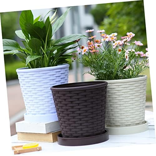 VOSAREA 3 Sets Resin Flower Pot with Tray for Plants and Succulents - Image 7