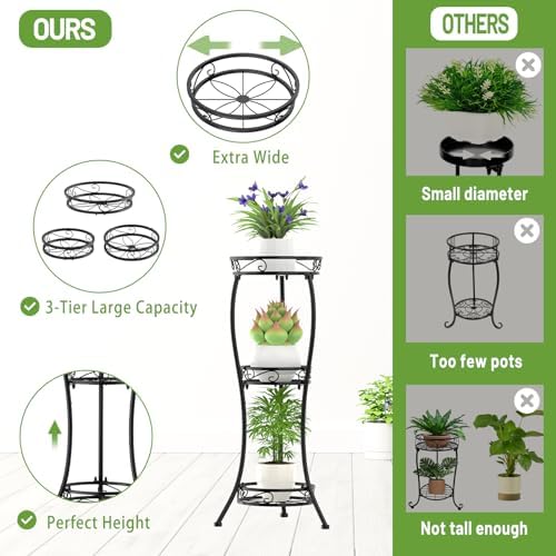 iDavosic.ly 3 Tier Metal Plant Stand Outdoor Indoor, 34 Inch Tall, Black - Image 4