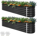 YITAHOME 8x2x1.5ft Large Raised Garden Bed Kit, 17" Tall 9 in 1 Galvanized Metal Planter Box with Gloves & Safety, Outdoor Above Ground Planters for Plants Vegetables Flowers, Black by YITAHOME