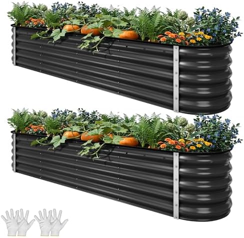 YITAHOME 8x2x1.5ft Large Raised Garden Bed Kit, 17" Tall 9 in 1 Galvanized Metal Planter Box with Gloves & Safety, Outdoor Above Ground Planters for Plants Vegetables Flowers, Black by YITAHOME