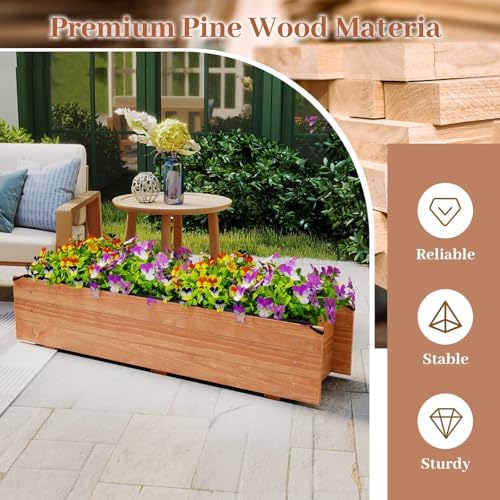 HAPPYGRILL Wooden Raised Garden Bed with 4 Drainage Holes, Black Liner - Image 3