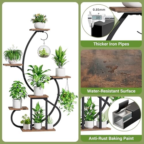 Metal Curved Shaped 6 Tier Corner Plant Stand with Grow Lights, 47" - Image 6