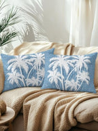 Tropical Palm Tree 12x20 Waterproof Outdoor Lumbar Pillows Set of 2 with Inserts, Vintage Sky Blue Exotic Botanical Plants Patio Decorative Cushion Pillows for Outdoor Sofa Bench Porch Balcony - Image 2