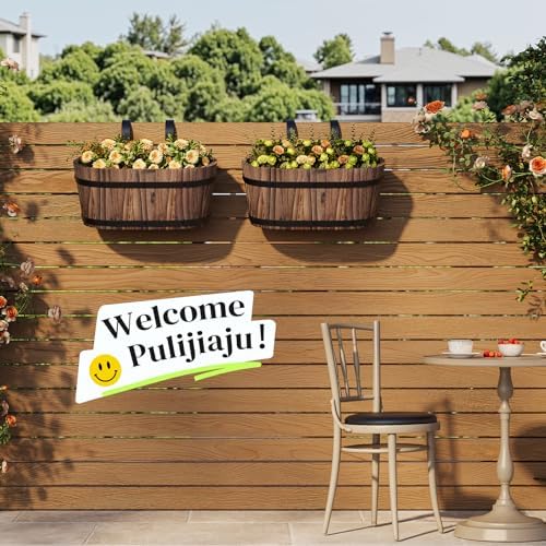 Railing Planters for Outdoor Plants Balcony Hanging Flower Pots with Detachable Hooks, Window Flower Box Hanging Bucket Pots Fence Planters for Garden Home Decor(Carbonized-2pack, Large) - Image 5