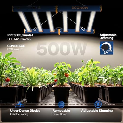 ECOHOM 500W LED Grow Light, Full Spectrum Dimmable Daisy Chain, Pro Bar Style for 4x4ft Grow Tent, Foldable & Hanging Growing Lamp for Indoor Plants Seedlings, Veg and Bloom - Image 2