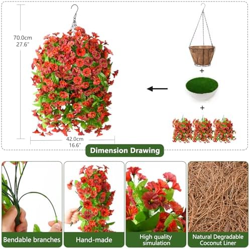 Fall Artificial Fake Flowers Plants Hanging Baskets for Outdoor Decorations - Image 4
