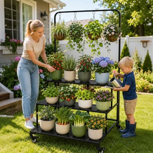 Qidejoy 3 Tiered Outdoor Plant Shelf, Folding Plant Stand, Easy Assembly - Image 2