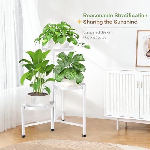 3 Tier Metal Corner Plant Stand Indoor Outdoor, 10 Inch Wide Tray, White - Image 6