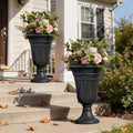 Tall Plastic Urn Planters for Outdoor Plants Set of 2-23.6" H Classic Trophy Design Indoor Large Flower Pots with Drainage Holes, Outdoor Planters for Porch Decor/Garden Vase, Black by Diyfire