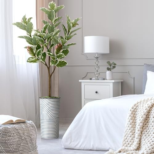 Artificial Tree in Modern Geometric Pattern Planter, Fake Rubber Silk Tree for Indoor and Outdoor Home Decoration - 70" Overall Tall (Plant Pot Plus Tree) - Image 3