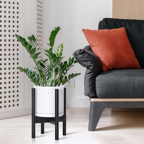 D'vine Dev Ceramic Pot with Ebony Wood Stand, White, 8 in, 55-B-M-1 - Image 2