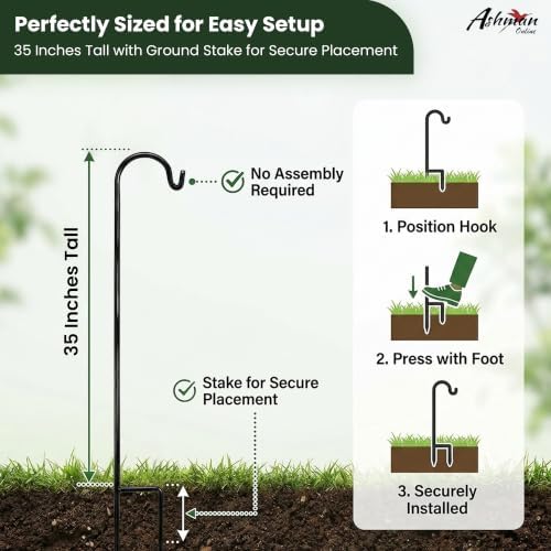 AshmanOnline Ashman Shepherds Hook 10 Pack Black, 35 Inches Tall, Made of Premium Metal for Hanging Solar Light, Bird Feeders, Mason Jars, Garden Stake and Wedding Décor. - Image 6