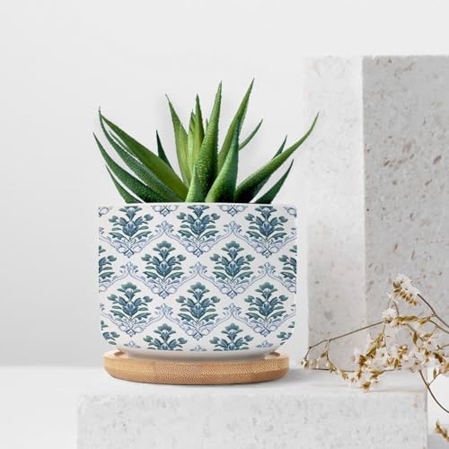 Blue Floral Ceramic Planters Mughal Flower Planters for Outdoor Plants with Drainage Holes and Saucers Pot for Outdoor Garden Home Plant - Image 7