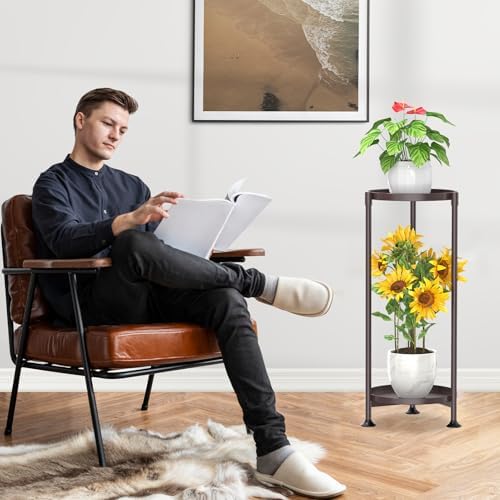 KMOTASUO 2 Tier Metal Plant Stand Tall for Indoor Outdoor Corner, Bronze - Image 7
