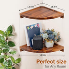 Demigo Round Floating Corner Shelves, Natural Acacia Wall Shelf, Set of 2 - Image 3
