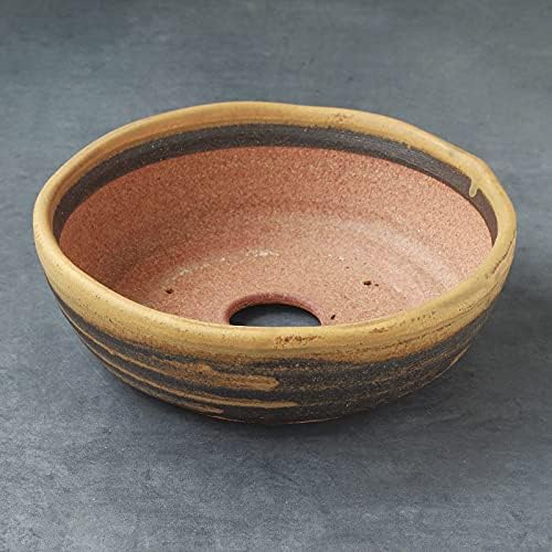 Wazakura Shigaraki Series Yellow Dust Stripe Glazed Ceramic Bonsai Pot - Image 6