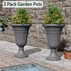 Tall Plastic Urn Planters and Pedestal - 24" Outdoor Planter Grey - Image 4