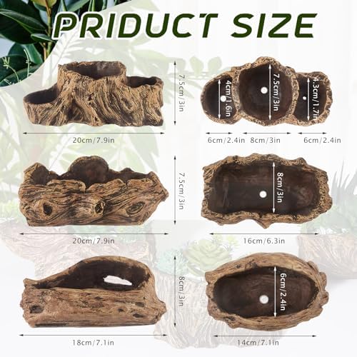 3 Pcs Driftwood Stump Log Concrete Succulent Planter, Retro - Image 2