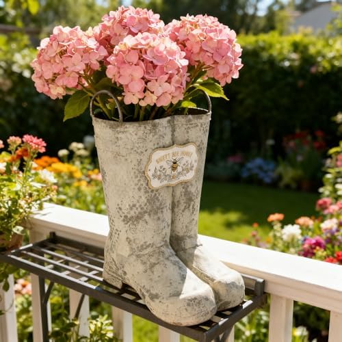 Vintage Metal Boot Planters Rustic Farmhouse Flower Pots Outdoor Decorative Boot Plants Buckets for Wedding, Garden, Home, Patio Decor (White) by Unknown