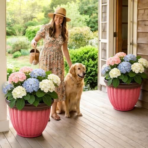 15" Large Planters for Outdoor Plants Set of 2 Plastic Flower Pots - Image 3