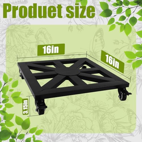 16'' Heavy Duty Plant Caddy with Wheels Square Plant Dolly with Lockable Casters Pot Mover Rollers 440 Lbs Metal Rolling Plants Stand Suitable for Indoor Outdoor Pots Black - Image 2