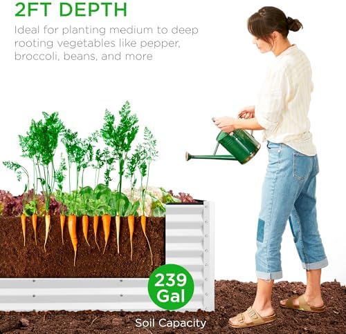 Best Choice Products 8x2x2ft Raised Outdoor Metal Garden Bed, Deep Root Box Planter for Vegetables, Flowers, Herbs, 240 Gallon Capacity, 100% Non Toxic Materials - White - Image 4