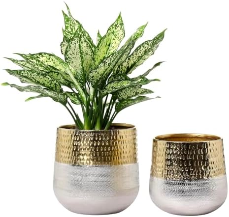 MyGift Hammered Brass and Silver Metal Planters, Handcrafted, 2 Pack by MyGiftHome