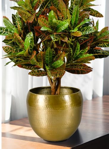 Serene Spaces Living Brass-Look Aluminum Cachepot: Handcrafted in India, Elegant Wedding & Home Decor, Vintage Planter for Indoor Plants, Flowers, Table Centerpieces, Small, 13" Diameter & 10.5" Tall - Image 4