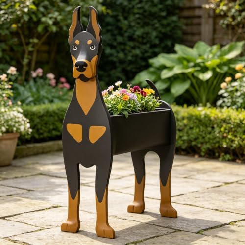 Animal PVC Flower Pot, Doberman Shaped Succulent Planter Flower Holder for Garden Patio Balcony Window Sill, for Birthday Pet Lovers, 43x27cm(17x11in) - Image 2