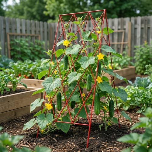 DoCred 39.4" H Cucumber Trellis, 2 Pack Foldable A Frame Garden Trellis - Image 2
