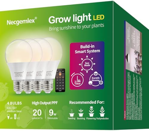 Smart Grow Light Bulbs for Indoor Plants, Programmable Timer and Dim by NecgemlexGrowLight