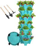 GameXcel Vertical Planter Tower - 7 Tier Stackable Garden Planters with Wheels and Tools Plant Pots for Strawberry Herb Flower and Vegetable Indoor Outdoor Use Teal by GameXcel