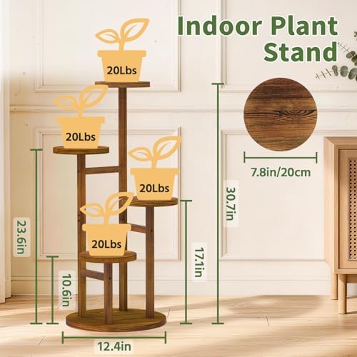 LASZOLA Wood Small Plant Stand Table Tall for Indoor Corner, 4 Tier Brown - Image 2