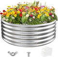 YSEJOMP 17" Tall 48" Diameter Round Raised Garden Bed Kits Outdoor Silver by YSEJOMP