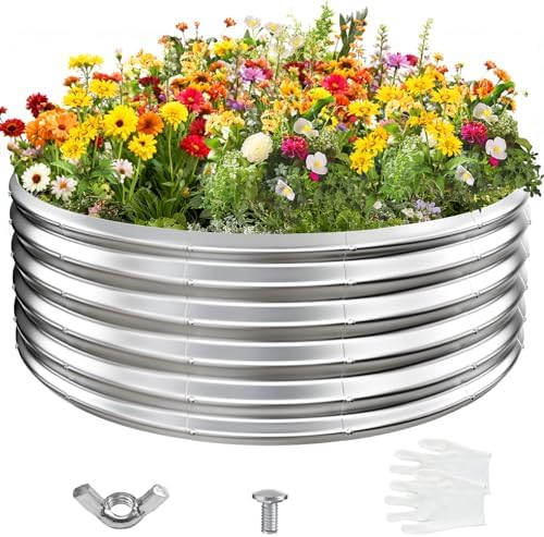 YSEJOMP 17" Tall 48" Diameter Round Raised Garden Bed Kits Outdoor Silver by YSEJOMP
