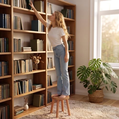 Solid Wooden Stool, Plant Stand,Step Stool,Small Round Stool,Walnut,11.8" H - Image 6
