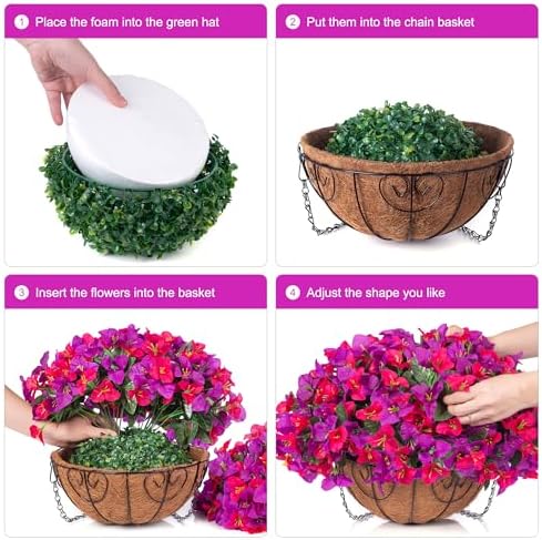 Artificial Hanging Flowers Plant with Basket for Outdoors, Fake Hanging Plants Silk Bougainvillea in Planter Look Real UV Resistant Faux Flower for Outside Porch Patio Garden Home Decor, PurpleHotpink - Image 6