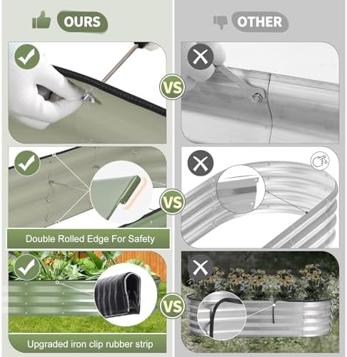 Galvanized Raised Garden Bed Outdoor- 8x2x1FT Planter Box, Green - Image 4