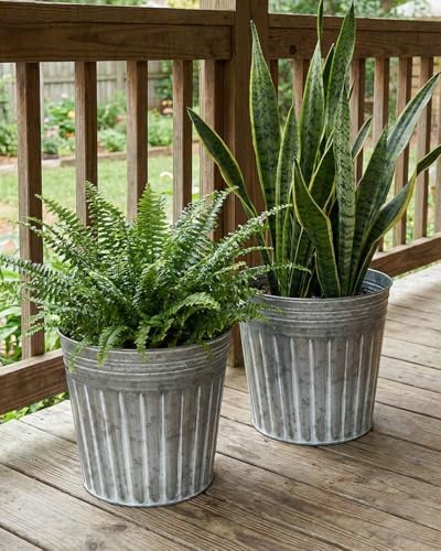12 Inch Galvanized Planters, 3 Pack Metal Plant Pots with Drainage Hole - Image 6