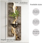 3D Textured Sandstone Wall Art with LED Light and Hydroponic Vase, Modern Framed Abstract Sculpture Wall Decor for Living Room Bedroom for Apartment Office Entryway(Brown-B,40x120cm (15.8x47.2in)) - Image 3