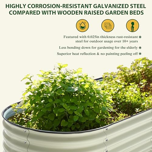 MUPATER 8x2x1 ft Raised Garden Bed Outdoor for Vegetables, 9-in-1 Galvanized Metal Planter Box, 11.1'' H Modular Garden Bed Kit Oval for Herbs and Flowers, Pearl White - Image 5