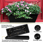 8pcs Window Box Planter,17 Inches Flower Window Boxes,Rectangle Planters Box with Drainage Holes and Trays, Plastic Vegetable Planters for Windowsill Patio Garden Home Decor Porch Yard (Black) - Image 6
