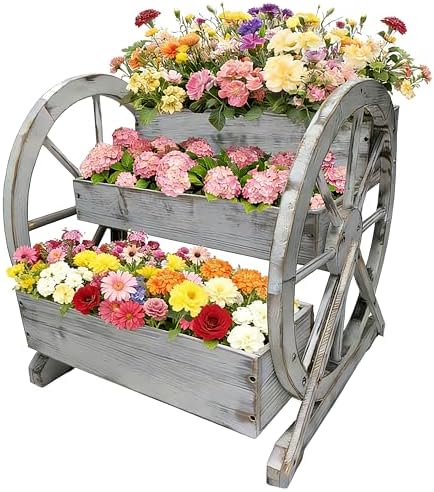 NestNature Wooden Wagon Planter Box|Raised Garden Bed W/Wheels for Plants by NestNature